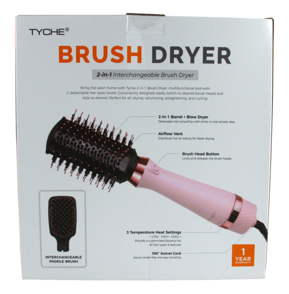 Tyche Brush Dryer 2-In-1 Interchangeable Pink