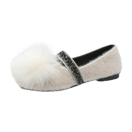 

Mackneog Ladies Solid Color Wool Shoes Comfortable Soft Soled Flat Casual Shoes Gift on Clearance