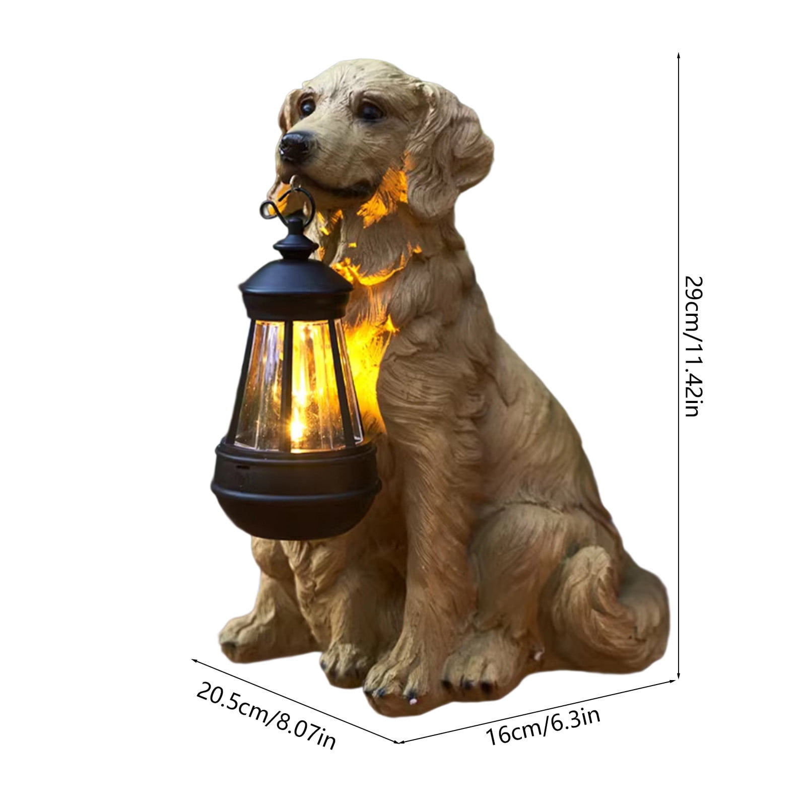 Beollynier Solar Powered Dog Statue LED Light Outdoor Garden Decor Rechargeable Resin Yard Ornament Weatherproof Hanging Lantern Pet Design