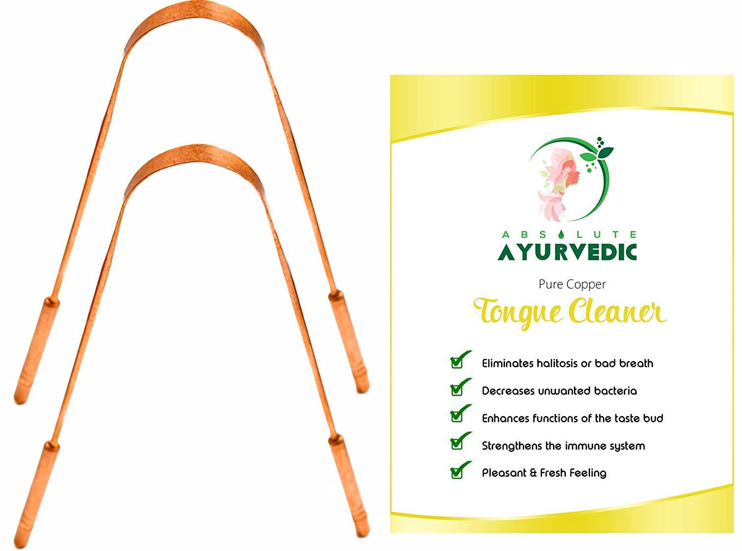Pack of 2 Copper Tongue Scraper Cleaner by Absolute Ayurvedic