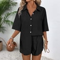 thumbnail image 6 of Women's Summer Striped Print Short Sleeve Loungewear Pajama Set Soft Two Piece Sleepwear Shorts Set - Black S, 6 of 7