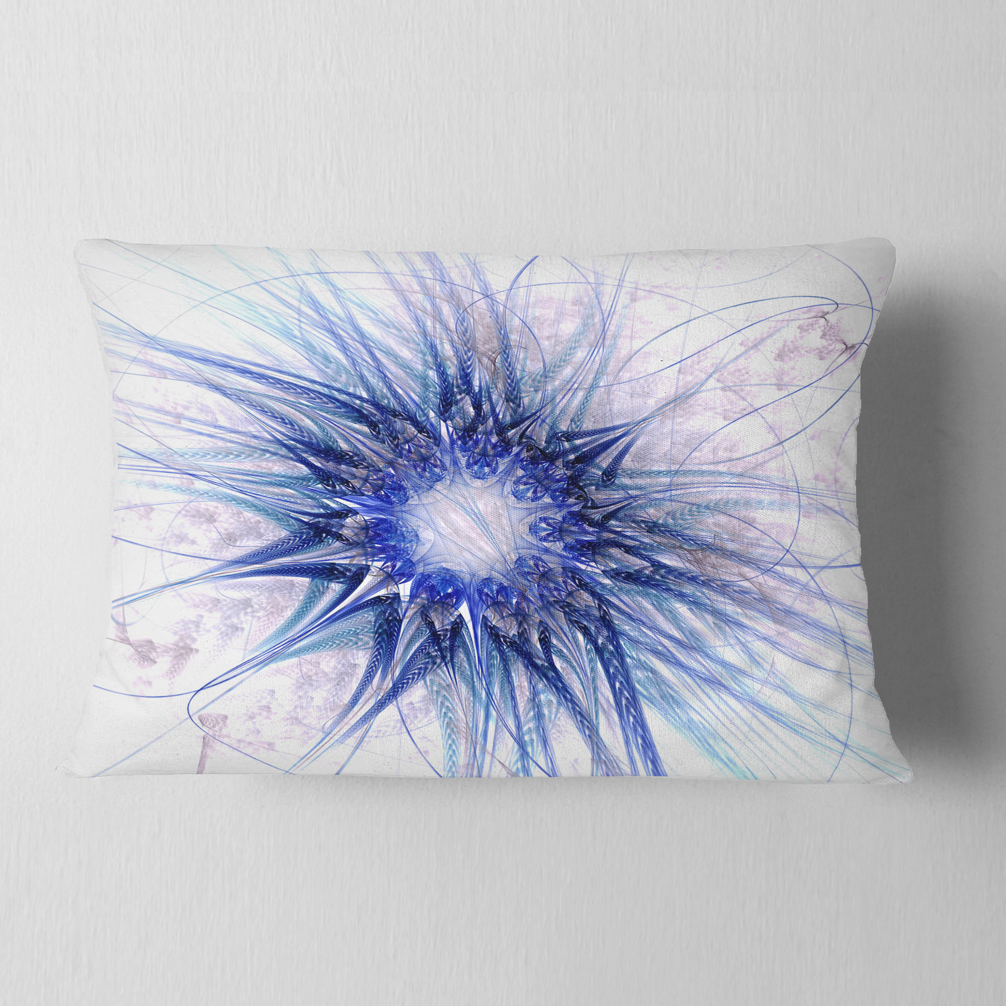 Designart Blue Light Fractal Flower Texture - Abstract Throw Pillow - 12x20