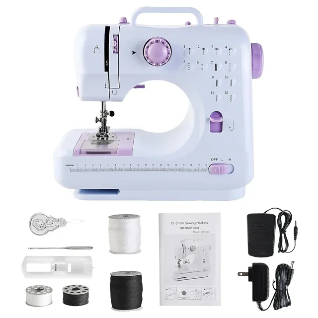Máquina de Coser Eléctrica Mini Portátil para Principiantes, Equipo de Reparación y Manualidades del Hogar con Función de Remallado, 12 Tipos de Puntadas, Incluye Prensatelas y Pedal de Control