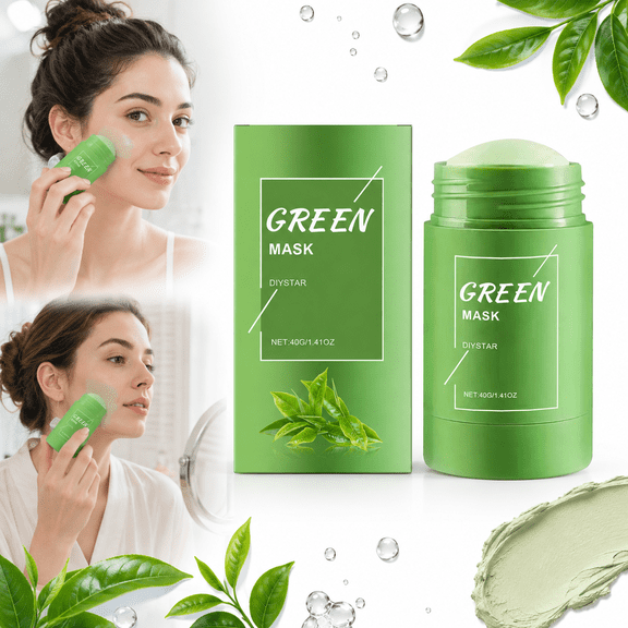 Green Tea Mask Stick for Face, Facial Cleansing Clay Mask with Green Tea Extract, Twist-Up Rinse-Off Skincare, 1.41 oz / 40 g