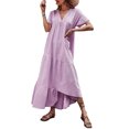 thumbnail image 4 of SAYOO , vestido suelto de manga corta para mujer, Color sólido, cuello en V, dobladillo Irregular, elegante vestido de fiesta de playa de verano, ropa de calle de vacaciones SAYOO  Casual, 4 of 9