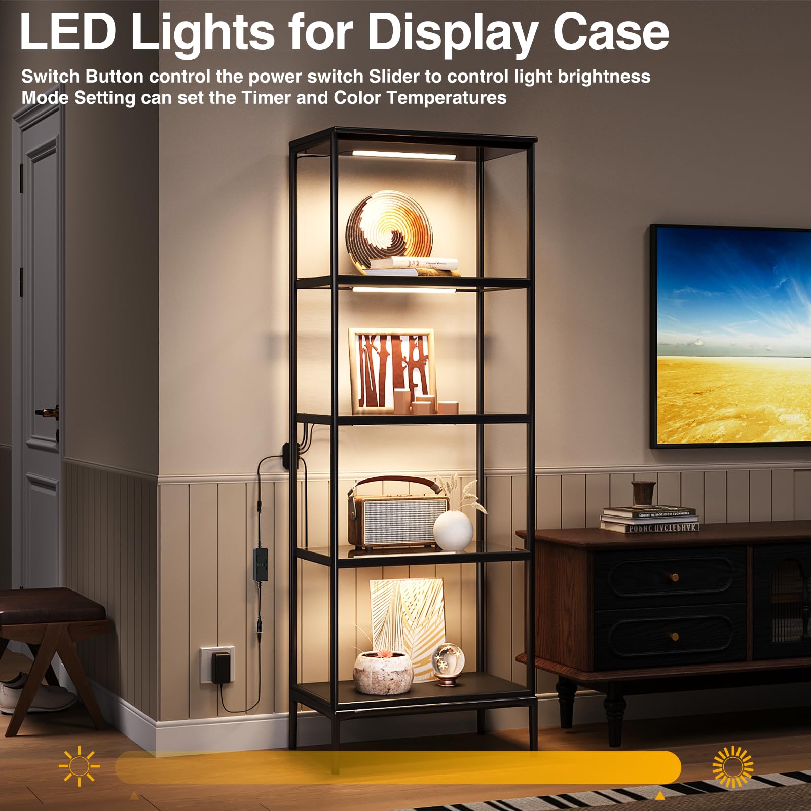 Under Cabinet Lighting Kit - 4 Bars, 12W, CCT 2700-6000K, Slider Dimmer, Timer, Plug-in for Kitchen, Gun Safe, Curio Cabinet, Bookshelf