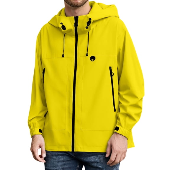 Mens Lightweight Waterproof Jacket Windproof Rain Hooded Hiking Jackets Color: Yellow Size: XXXL