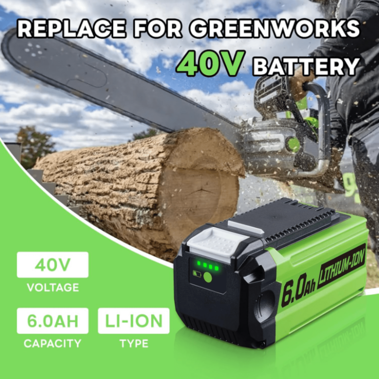2Packs 40V 6.0Ah Extend Capacity Replacement for Greenworks 40V Battery Lithium Compatible with Greenworks 40 Volt Battery 29252 20202 22262 25312 20642 22272 29462 29472 Tools