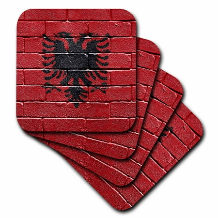 

3dRose National flag of Albania painted onto a brick wall albanian Soft Coasters set of 4