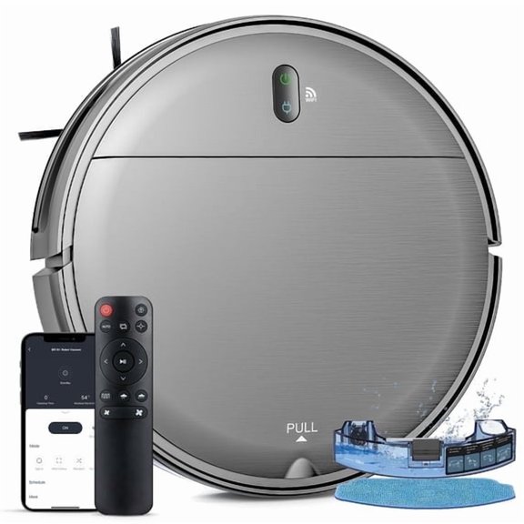 ONSON 2300Pa Robot Vacuum Cleaner and Mop Combo, 2 in 1 Vacuum and Mop With Wi-Fi, Ideal for Hard Floors-Grey