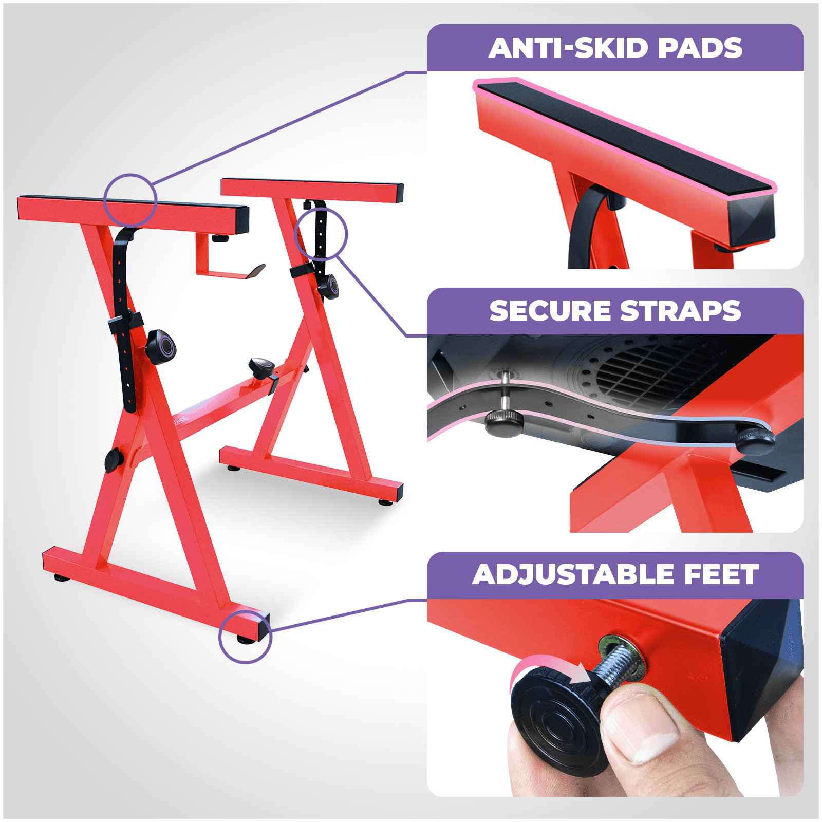 Liquid Stands Portable Heavy Duty Digital Piano Stand & Bench Set - Adjustable Keyboard Music Stand & Seat for 54-88 Key Electric Pianos (Red)