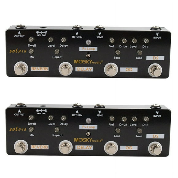 2X Sol918 5-In-1 Guitar Multi-Effect Pedal Distortion Delay Reverb Effect Pedal Loop Metal Shell,2 x 5-in-1 Guitar Multi-Effect Pedal,Black
