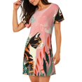 thumbnail image 2 of Balery Colorful Cat With Flowers Camisón de manga corta con cuello redondo para mujer, cómodo y elegante., 2 of 6