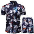 thumbnail image 1 of Birdeem Men Print Buttons Short Sleeves Casual Beach T-Shirt Tops Lacing Shorts Set, 1 of 1