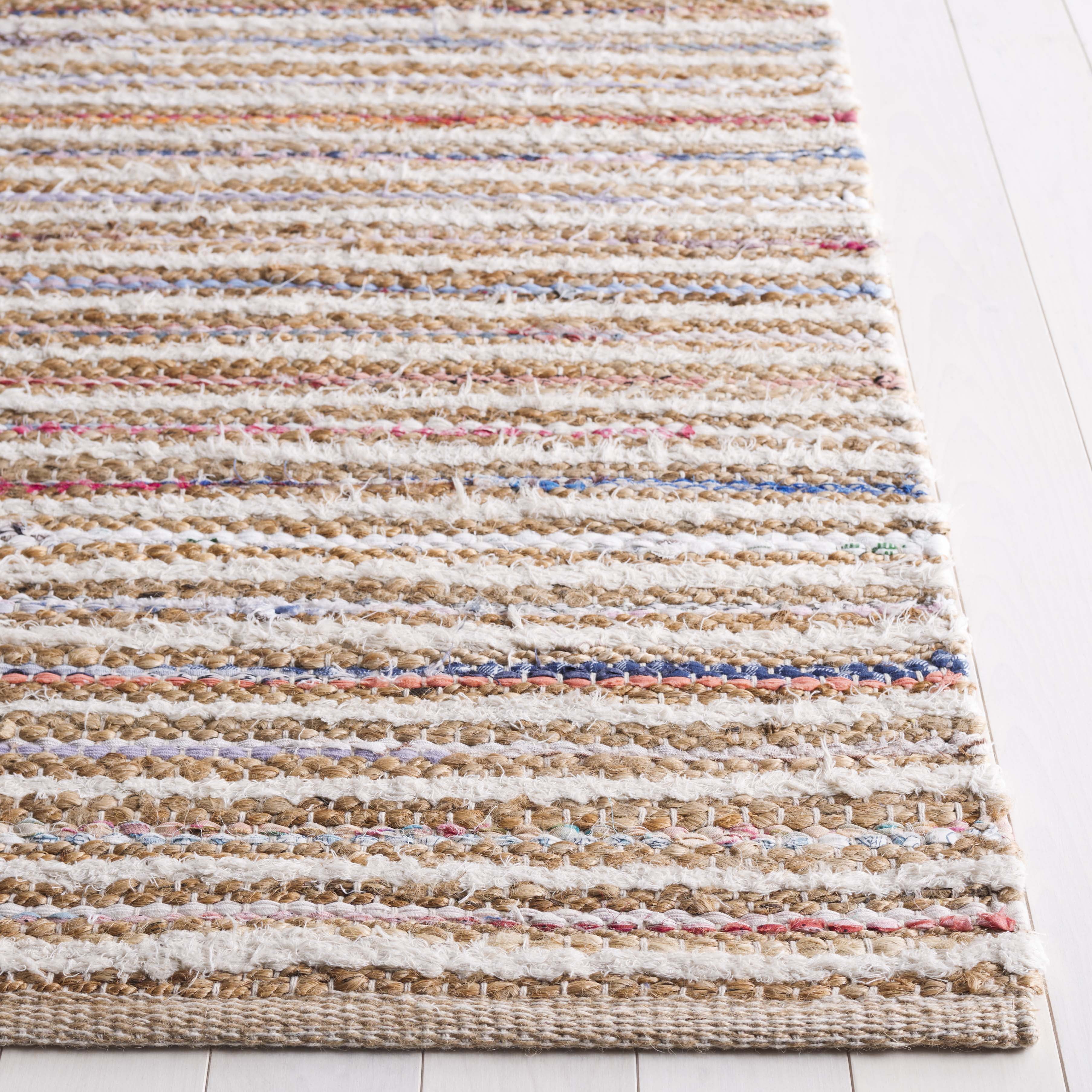 SAFAVIEH Cape Cod Jacinth Striped Area Rug, Natural/Rust, 6' x 6' Square