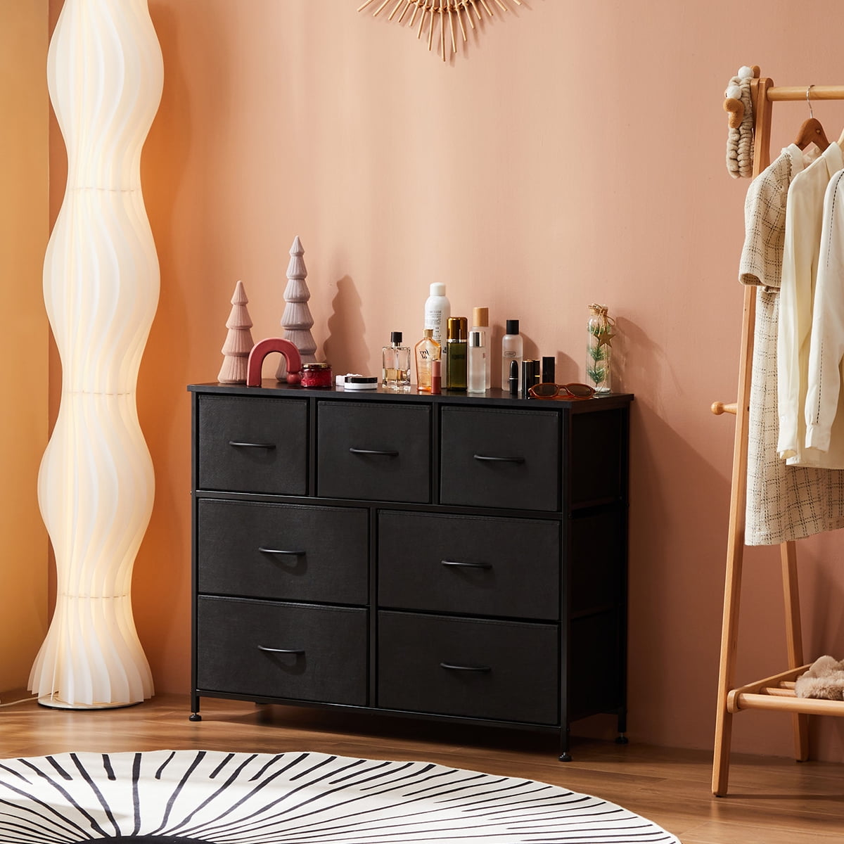 Gianna Chest of Drawers with 7 Fabric Drawers, Drawer Cabinet, Organization Furniture for Kitchen, Office, Hallway, Black