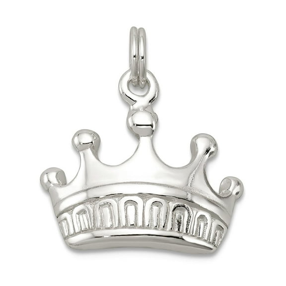 925 Sterling Silver Solid Polished Crown Charm 17x16.5mm Wide Pendant Necklace for Women - 2.2 Grams
