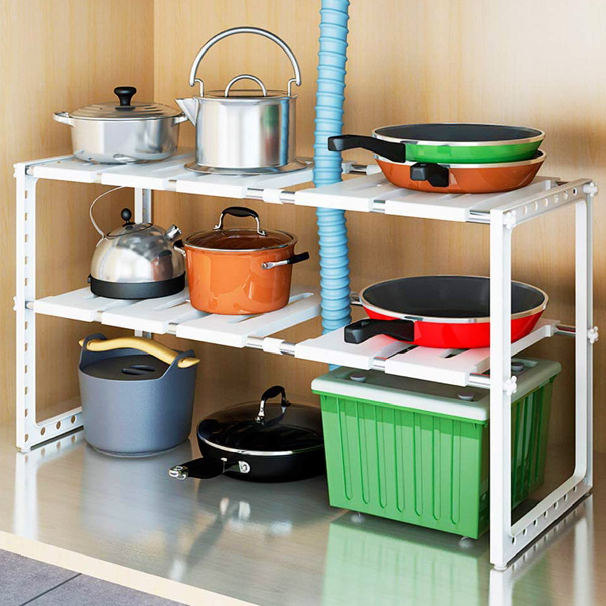 2-Tier Sink Rack Under Cabinet Organizer Storage Expandable Kitchen Shelf Holder 