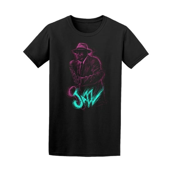 Neon Paint Jazz Music Player Sax Tee Men's -Image by Shutterstock