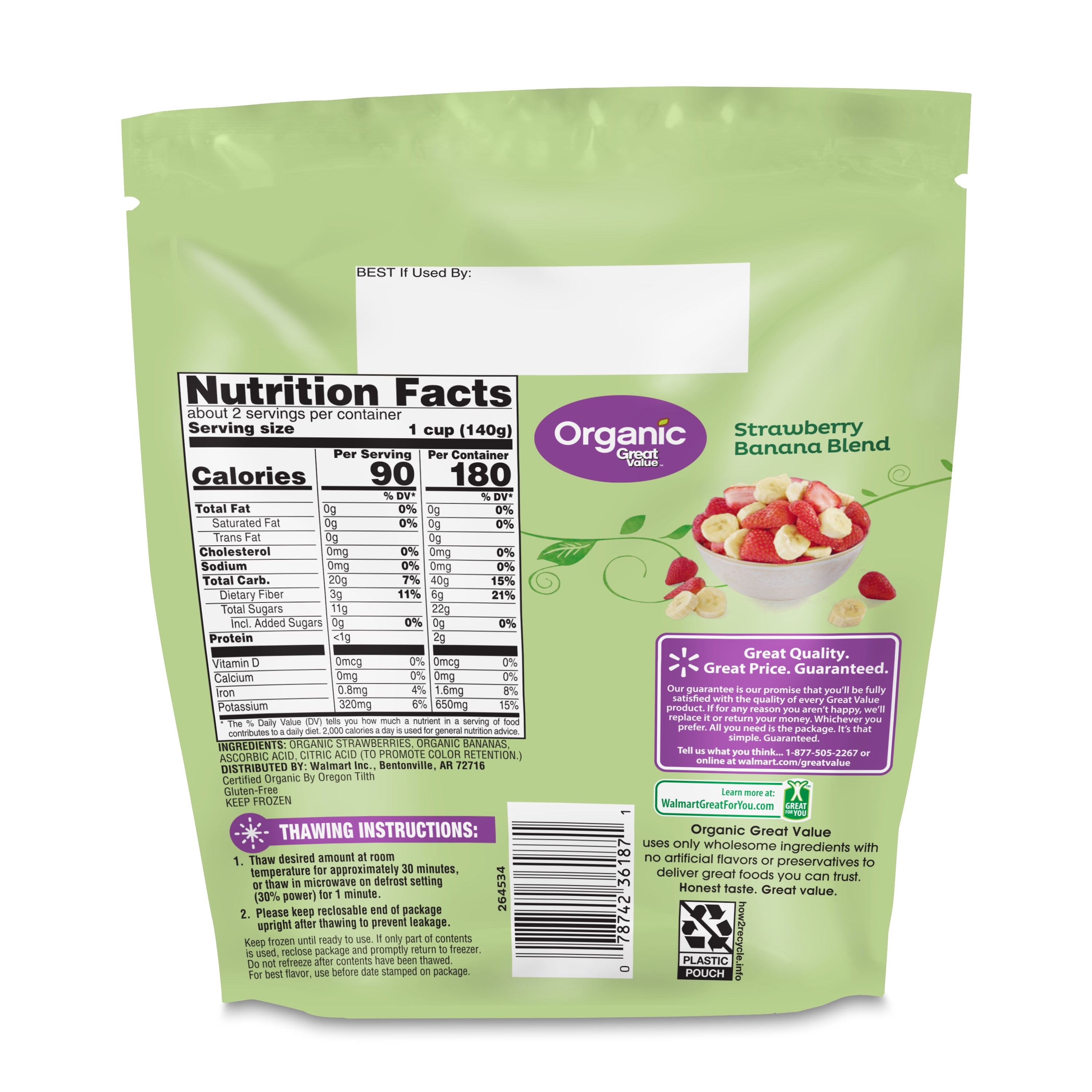 Great Value Organic Strawberry Banana Blend, 10 oz (Frozen)