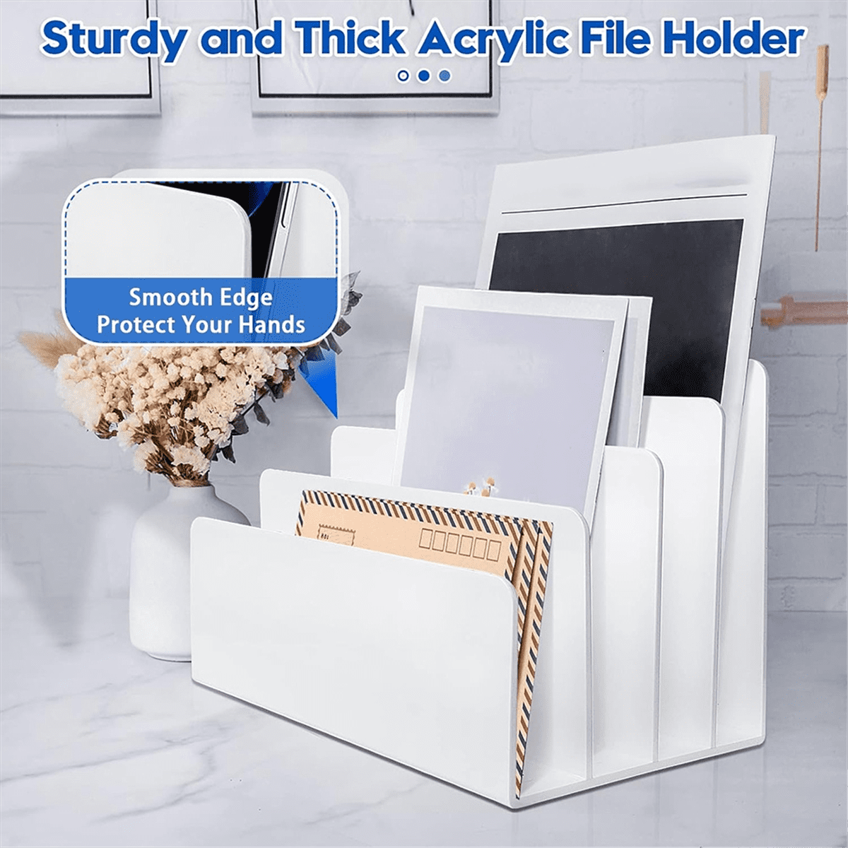Desktop File Organizer, 4 Partition Desk Storage and Accessories Folder Sorter for Mail Stationery Electronics