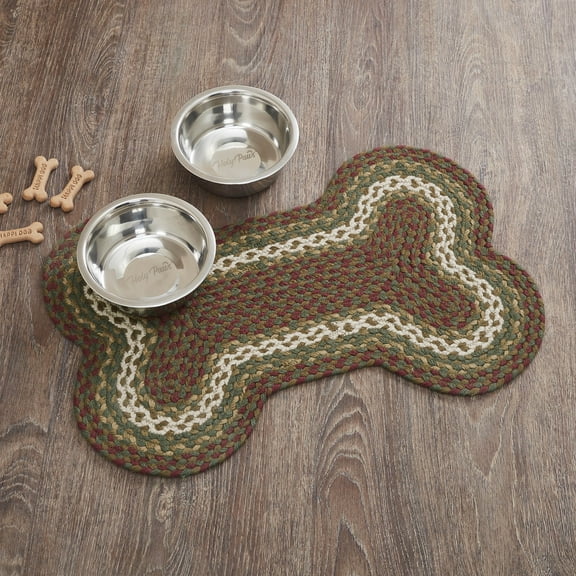 VHC Brands Tea Cabin Indoor/Outdoor Pet Food Mat for Dogs Cats Kitchen Medium Bone Rug 15x23
