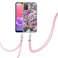 thumbnail image 3 of Flower Pattern Case for Samsung Galaxy A03s, Detachable Shoulder Strap Lanyard Crossbody Slim Lightweight Floral Cover with Soft Silicone Shockproof Drop Resistant Case, Purple Peony, 3 of 4