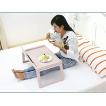 HEMOTON Pink Foldable Bed Table with Tray Lips for Laptop Desk or Breakfast in Bed Perfect for Home Use 1