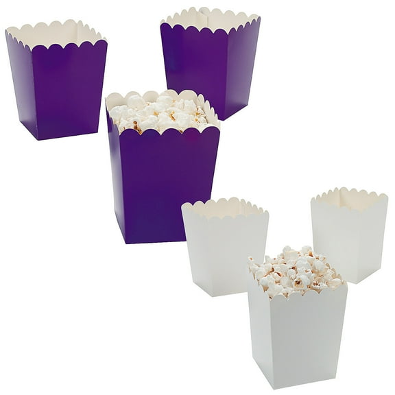Mini Purple & White Popcorn Box Assortment Kit 48 Pieces