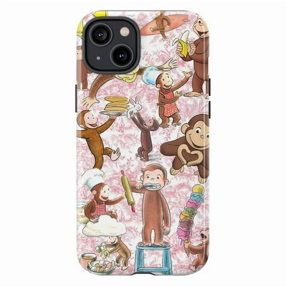 Colorful Curious Monkey Pattern Phone Case – Fun Cartoon Dual Layer Phone Cover for iPhone 11 12 13 14 15 16 Pro Max Plus Mini
