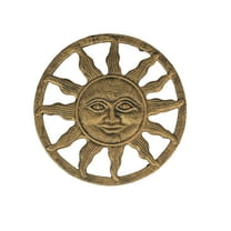 Zeckos Cast Iron Sun Face Trivet – Distressed Gold Finish, Heat-Resistant Kitchen Decor