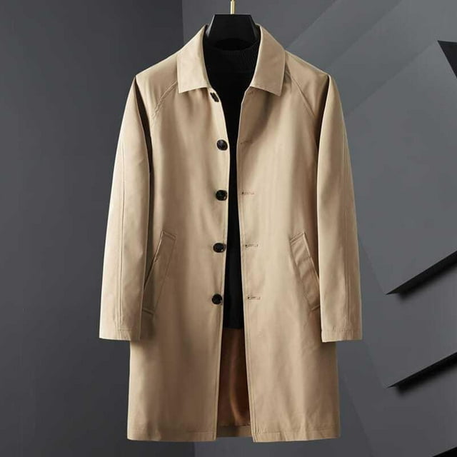 Wzzjkit Fall Clothes Men's Fashion Solid Color Mid Length Button Up Casual Pocket Long Sleeved Windbreaker Jacket