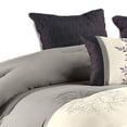 thumbnail image 3 of Benjara 7 Piece King Polyester Comforter Set with Leaf Embroidery- Gray & Purple, 3 of 7