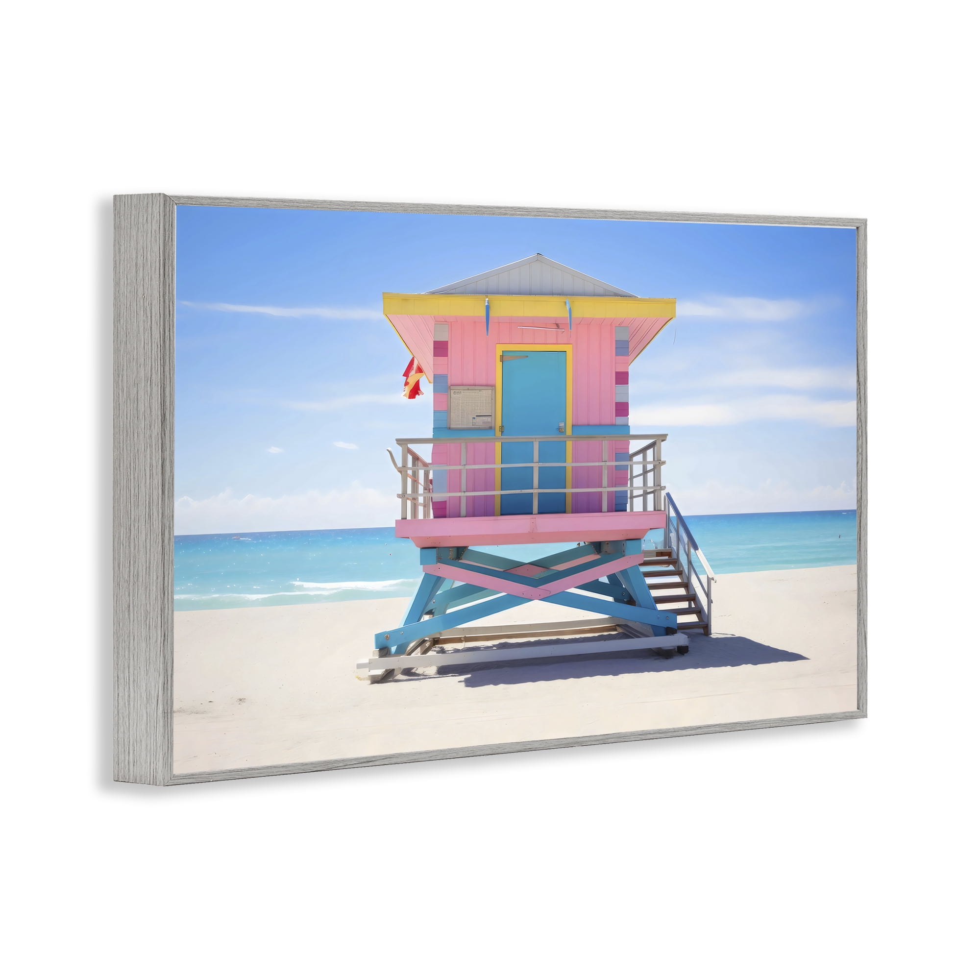 Stupell Industries Pastel Lifeguard Hut on Beach Gray Framed Giclee Art, design by Creative Studio