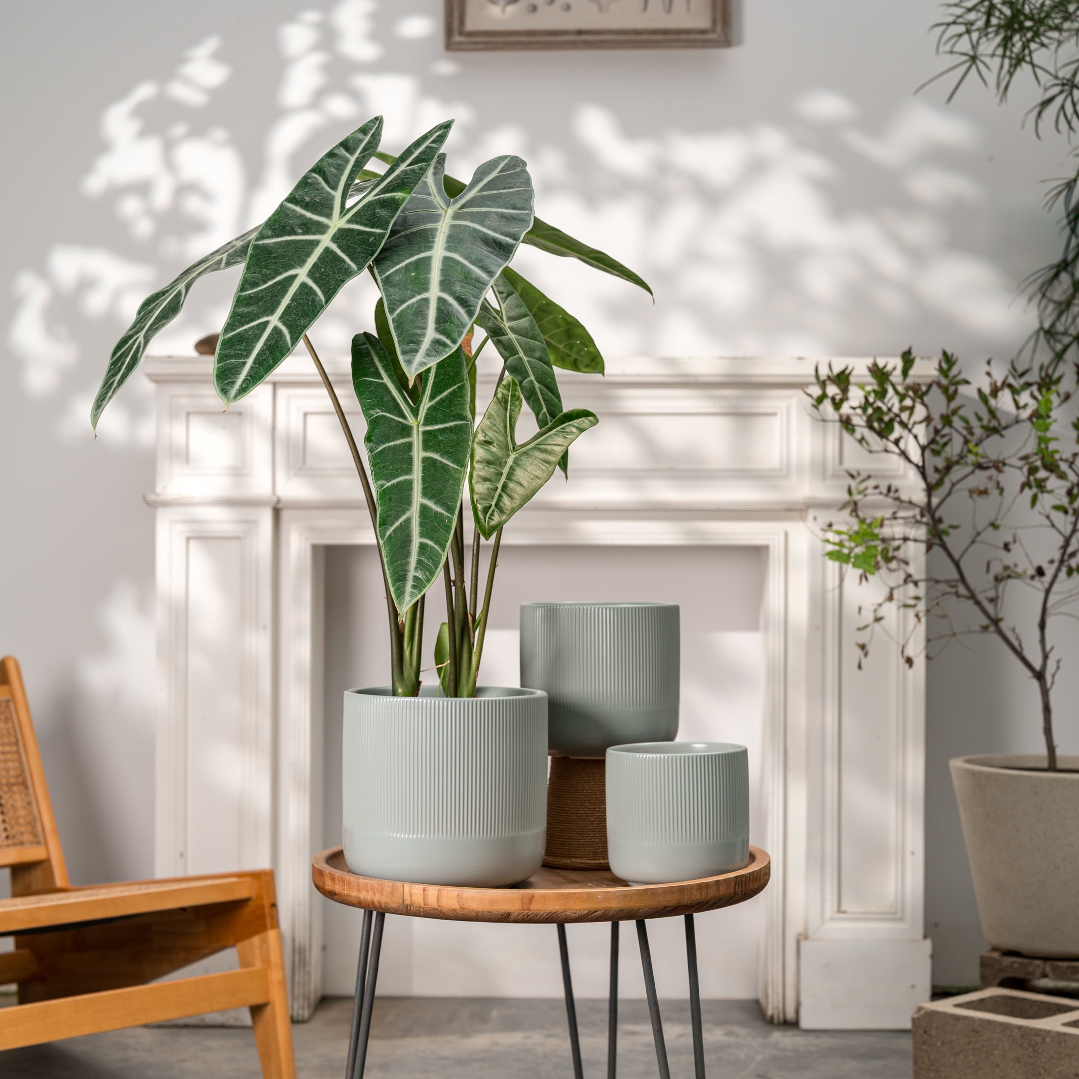 UMIAMOY Cylinder Ceramic Plant Pots,5.8+6.9+8.3 inch Plant Pots with Drainage Holes and Saucer,Set of 3 Ceramic Flower Pots for Indoor Outdoor Decoration,Blue