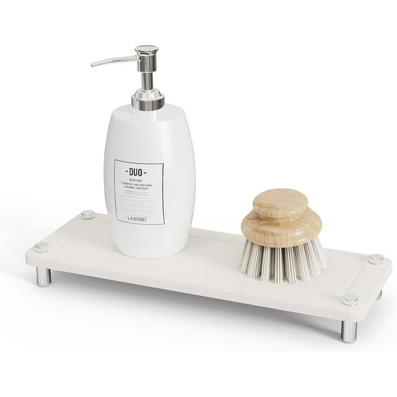 Nalet Fast Drying Stone Sink Tray, Bathroom Instant Dry Sink Organizer, Diatomaceous Earth Water Absorbing Stone Tray for Bathroom Kitchen Counter (White)