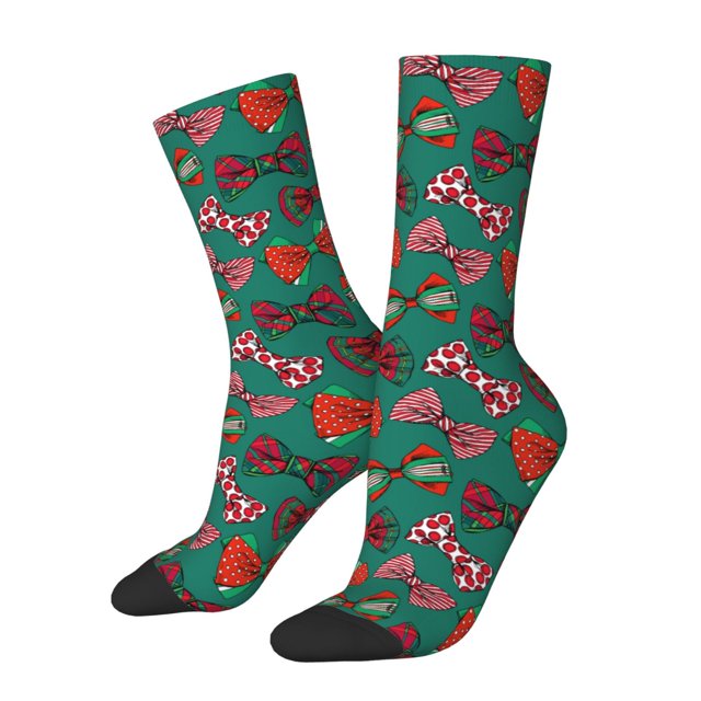 Fotbe red and green bow tie Calcetas Largas con Estampado para Hombre y Mujer – Calcetas de Compresión Transpirables y Elásticas, Viajar y Uso Diario Talla 5-11