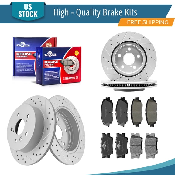 YXPCARS 12PCS Front Rear Brake Kits, Drilled & Slotted Brake Rotors   Ceramic Brake Pads Set for 2018 - 2024 Toyota Camry (982292, 982285, 2076, 1212)