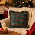 thumbnail image 7 of Kuokaa Red Green Yellow Plaid Ruffle Pillow Cover, Christmas Checkered Throw Cushion Case for Sofa, Cover Only, 7 of 7