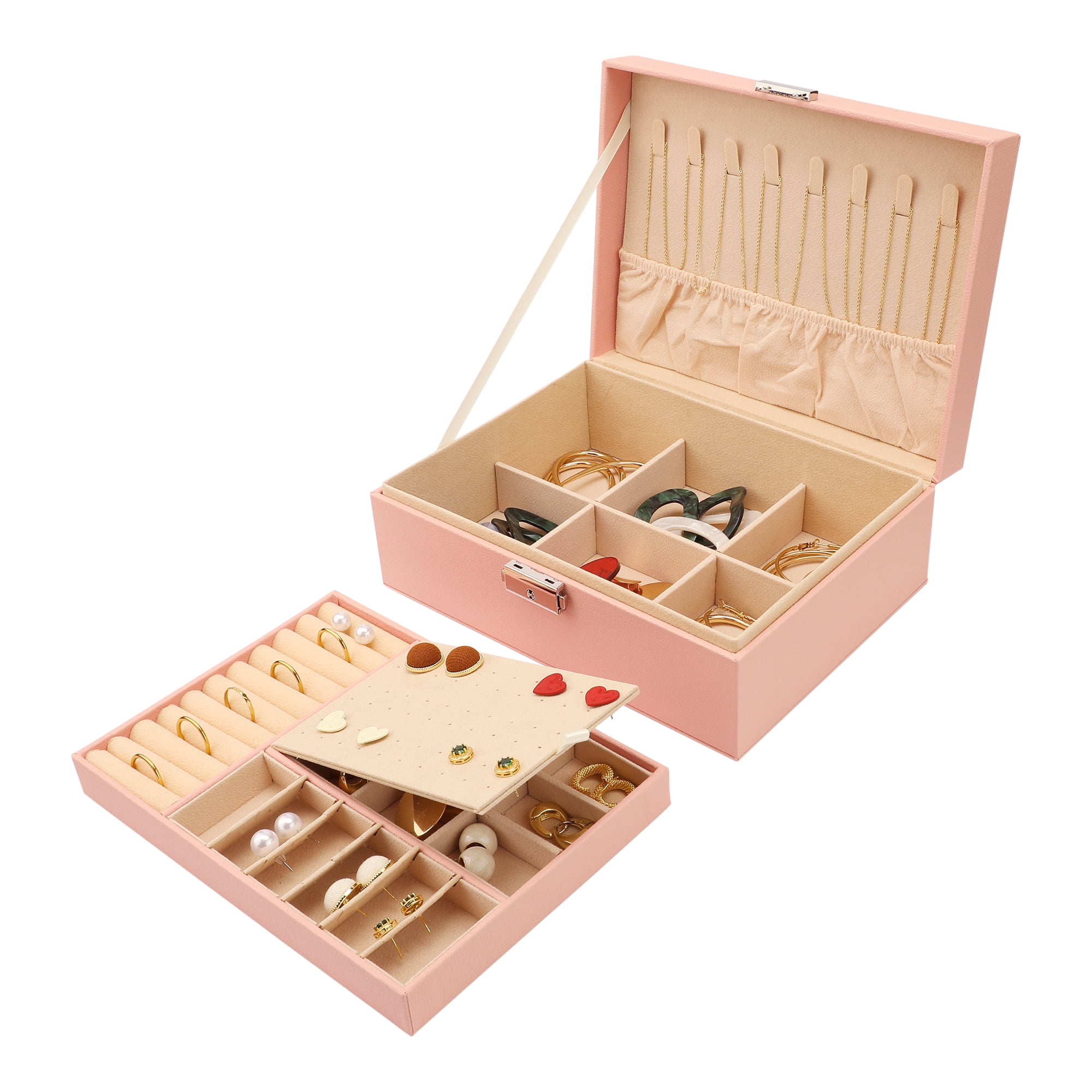 Unique Bargains Jewelry Box Small PU Leather Jewelry Organizer Case Storage Display Holder Pink