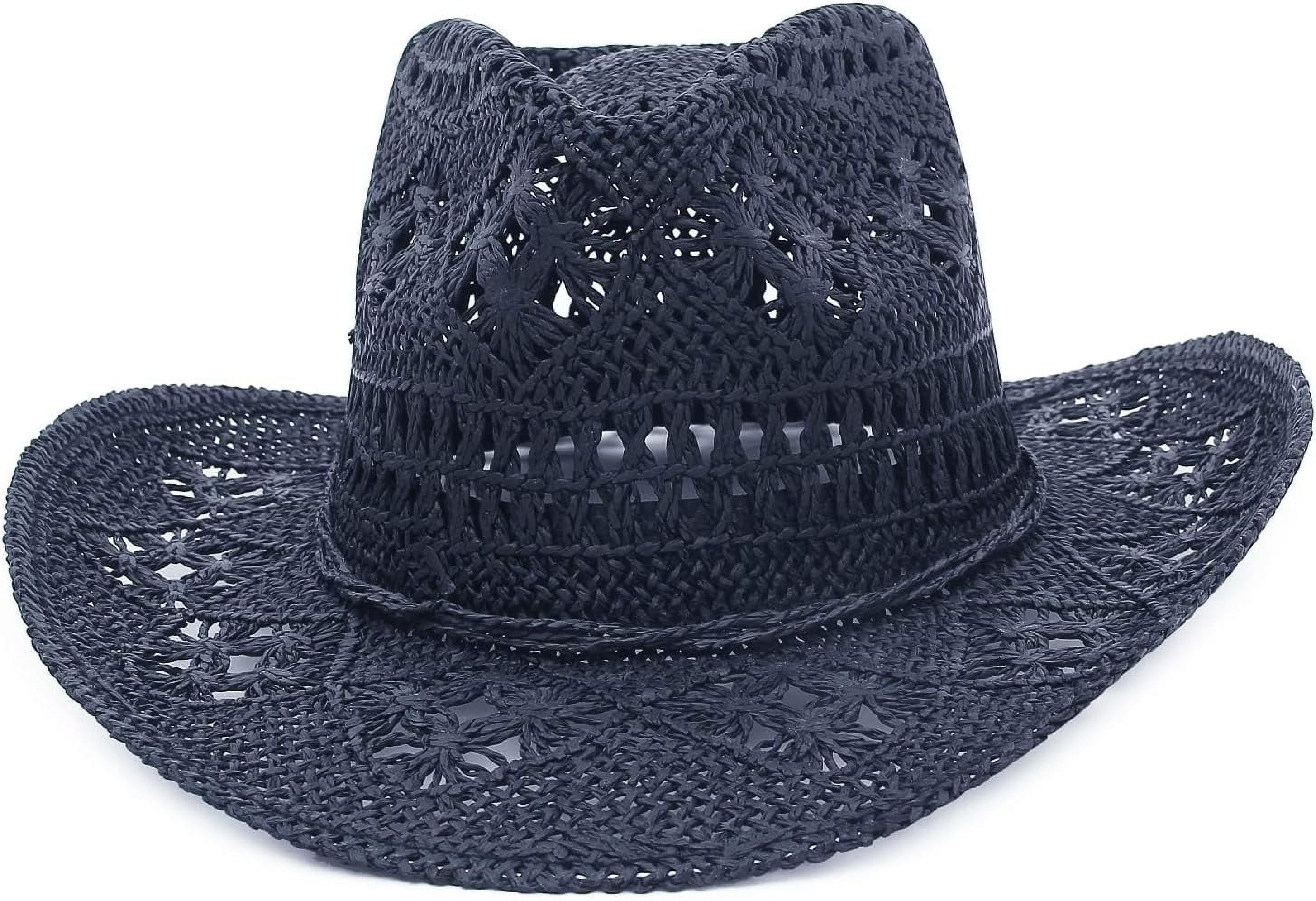 7529 Western Straw Cowboy Hat Cowgirl Hats Hollow Out Summer Beach Sun Women Straw Wide Brim Cowboy Hats, Western Cowgirl Hat for  main image 2