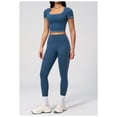 thumbnail image 3 of PISONIC Two Piece Workout Sets for Women Color Block Short Sleeve Tee and High Waist Leggings Gym Yoga Active Wear Outfits, 3 of 6