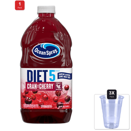 1 Pack | Ocean Spray Diet Cran-Cherry Cranberry Cherry Juice Drink, 64 Fl Oz Bottle (Pack Of 1) & 3x Disposable Cup