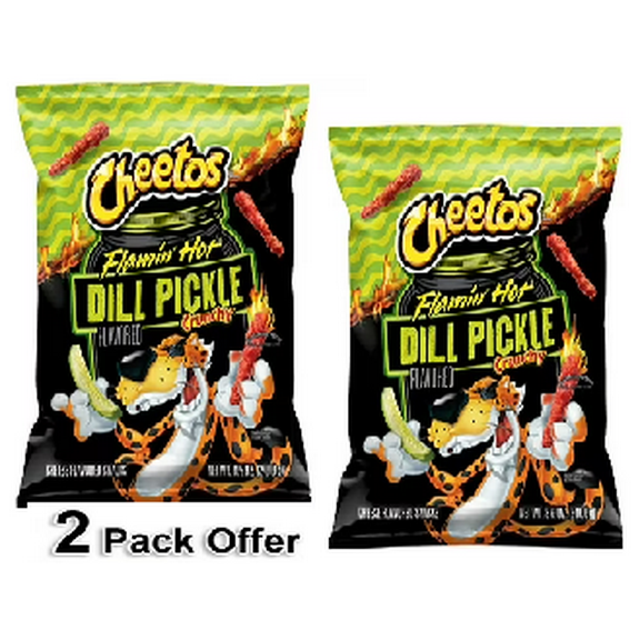 Cheetos Crunchy Cheese Flamin' Hot Dill Pickle Snacks, 2 Pack, 2.875 oz Bags