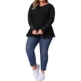 thumbnail image 2 of Blusas de talla grande para mujer Agnes Orinda, con encaje, diseño de parche, manga larga, cuello en V, fluida, casual, blusa de waffle 3X negra, 2 of 6