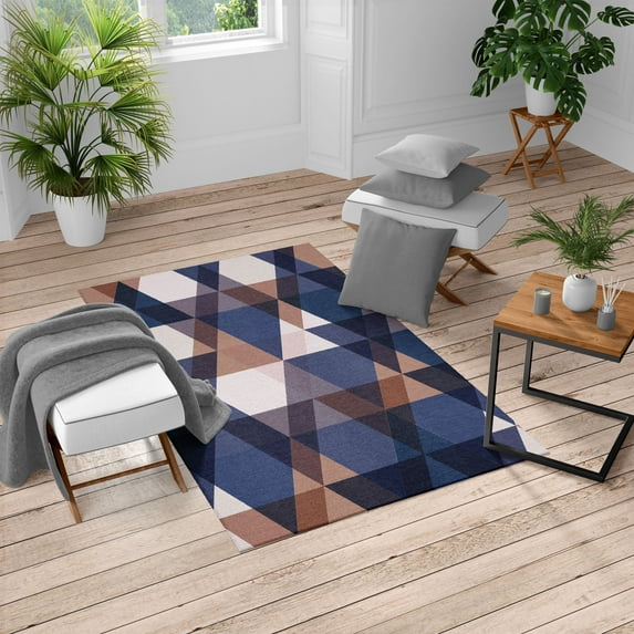 Geometric Turkish Area Rug, Abstract Geometric Pattern Vintage Inspired Retro Colors Old Style Graphic Art, Soft Carpet for Living Room Decor with Distressed Look, 4' X 5.7', Dark Violet, by Ambesonne