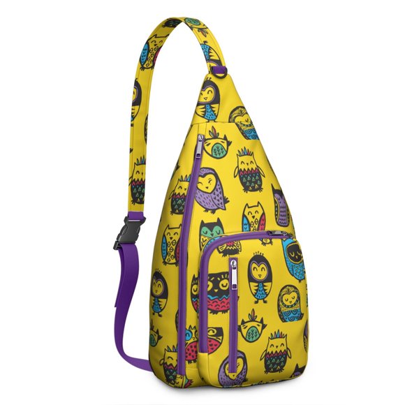 Sac à Dos en Bandoulière Hibou Mignon - Grand Yeux Imprimé Dessin Animé, Sac de Voyage Léger pour les Trajets et Aventures en Plein Air