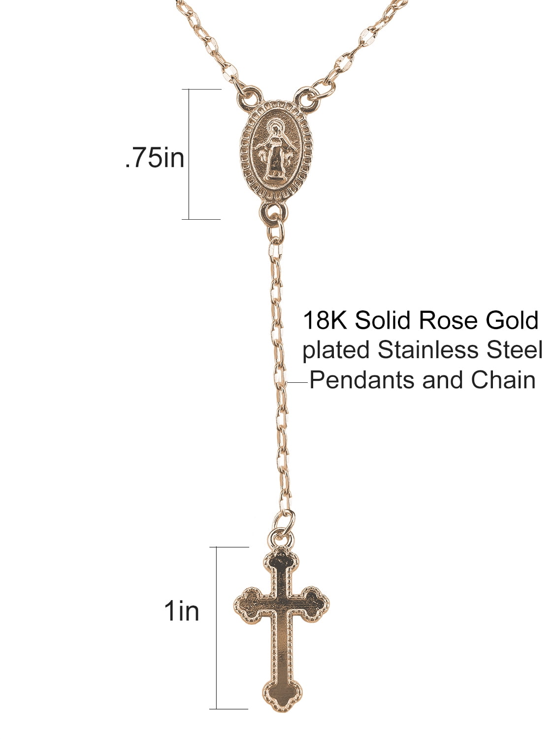 Sterling Silver Plated Choker Chain – Open Link Style Necklace With Rosary Cross Pendant - View #7