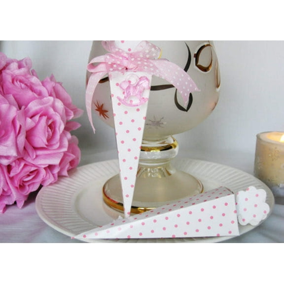 Cone Shaped Light Pink Polka Dots Favor Boxes (12 pieces)