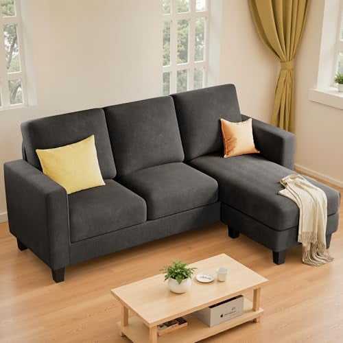 Homall Canapé Sectionnel Convertible, Canapé Moderne en Tissu de Lin en Forme de L 3 Places avec Méridienne Réversible pour Petit Salon, Appartement et Petit Espace